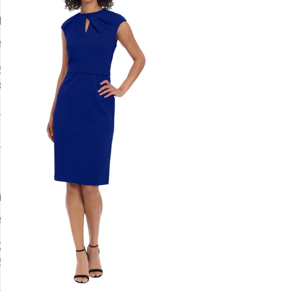 Maggy London Royal Blue Cap-Sleeve Midi Sheath Dress